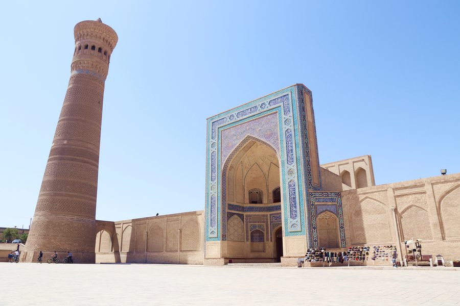 Kalon minaret and mosque at dawn, Bukhara, Uzbekistan