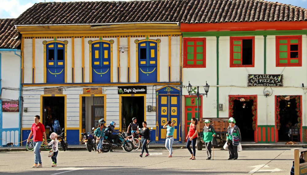 Salento Colombia colourful street coffee region